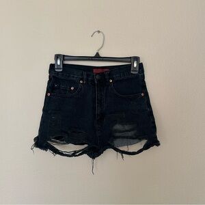 Black denim shorts